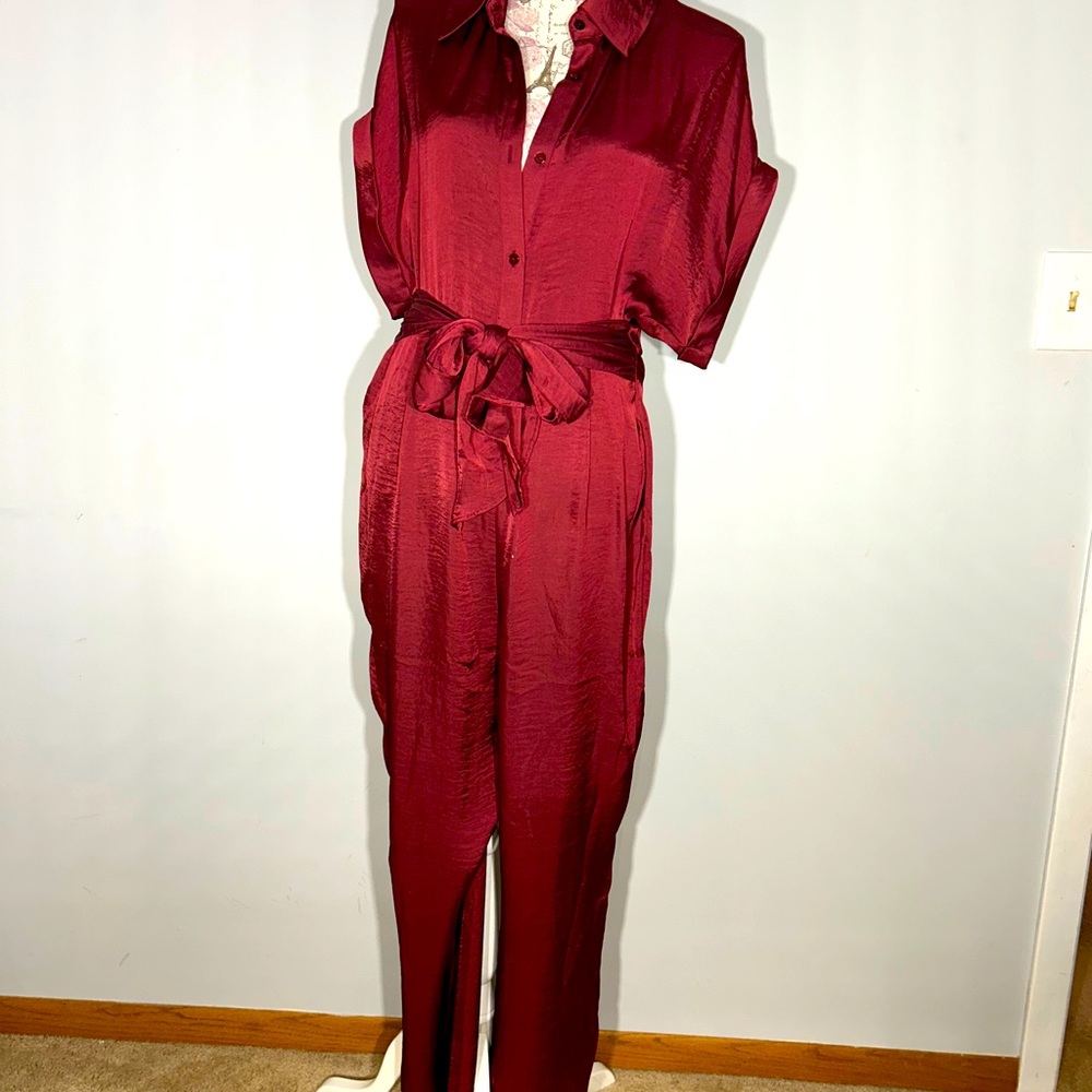 Steve Madden burgundy satin jumpsuit size large.